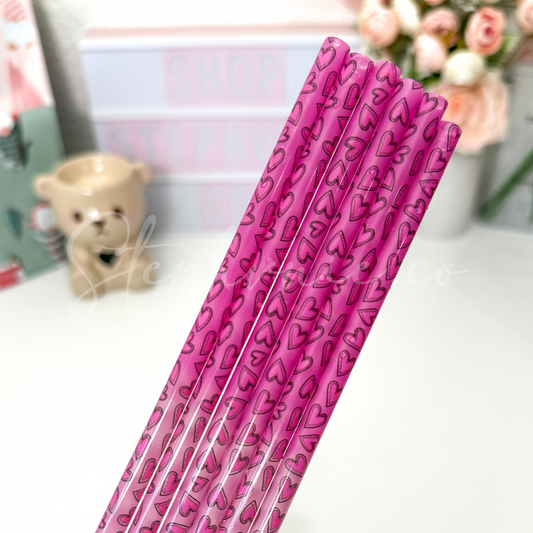 Heart Purple - Color Changing Reusable Plastic Straw - 10 inch