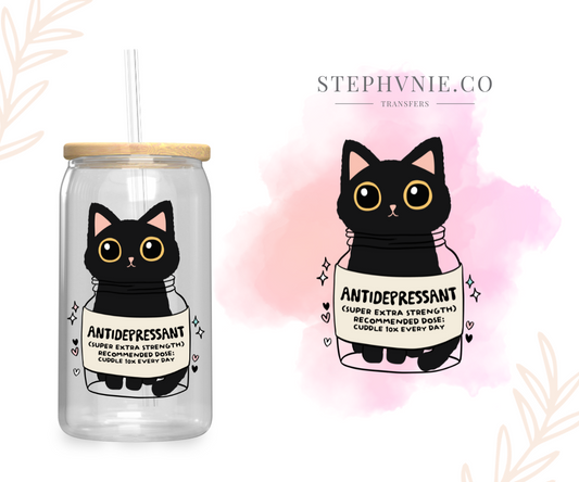 Antidepressant Kitty- UV DTF Decal (clear film)