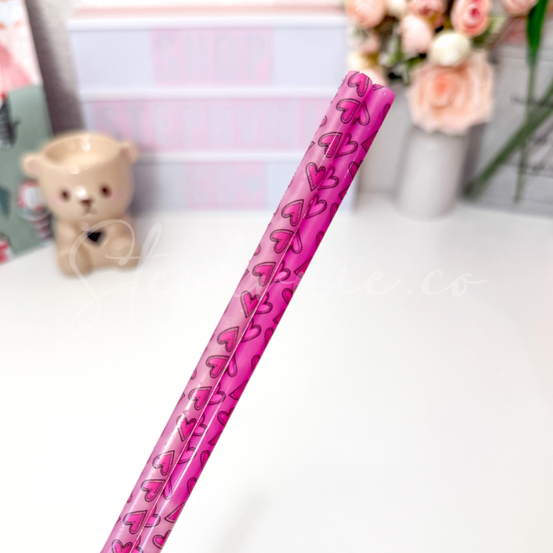 Heart Purple - Color Changing Reusable Plastic Straw - 10 inch