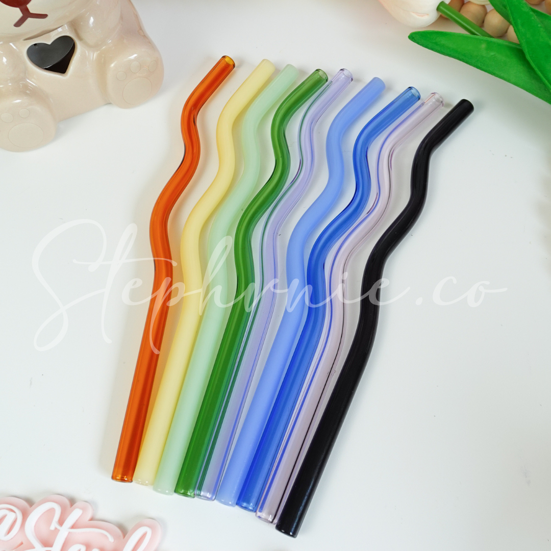 Black Wavy Glass Straws - Reusable