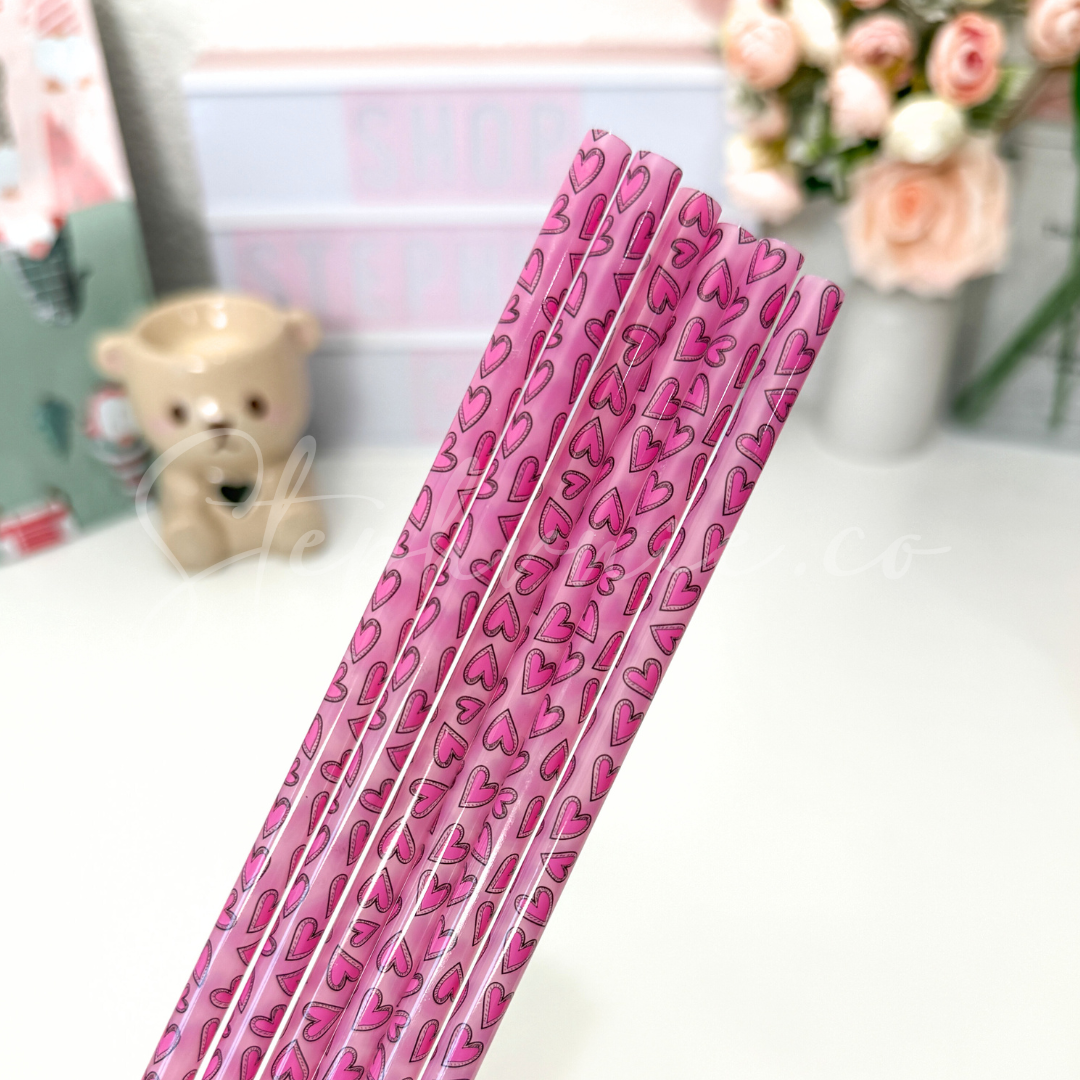 Heart Purple - Color Changing Reusable Plastic Straw - 10 inch