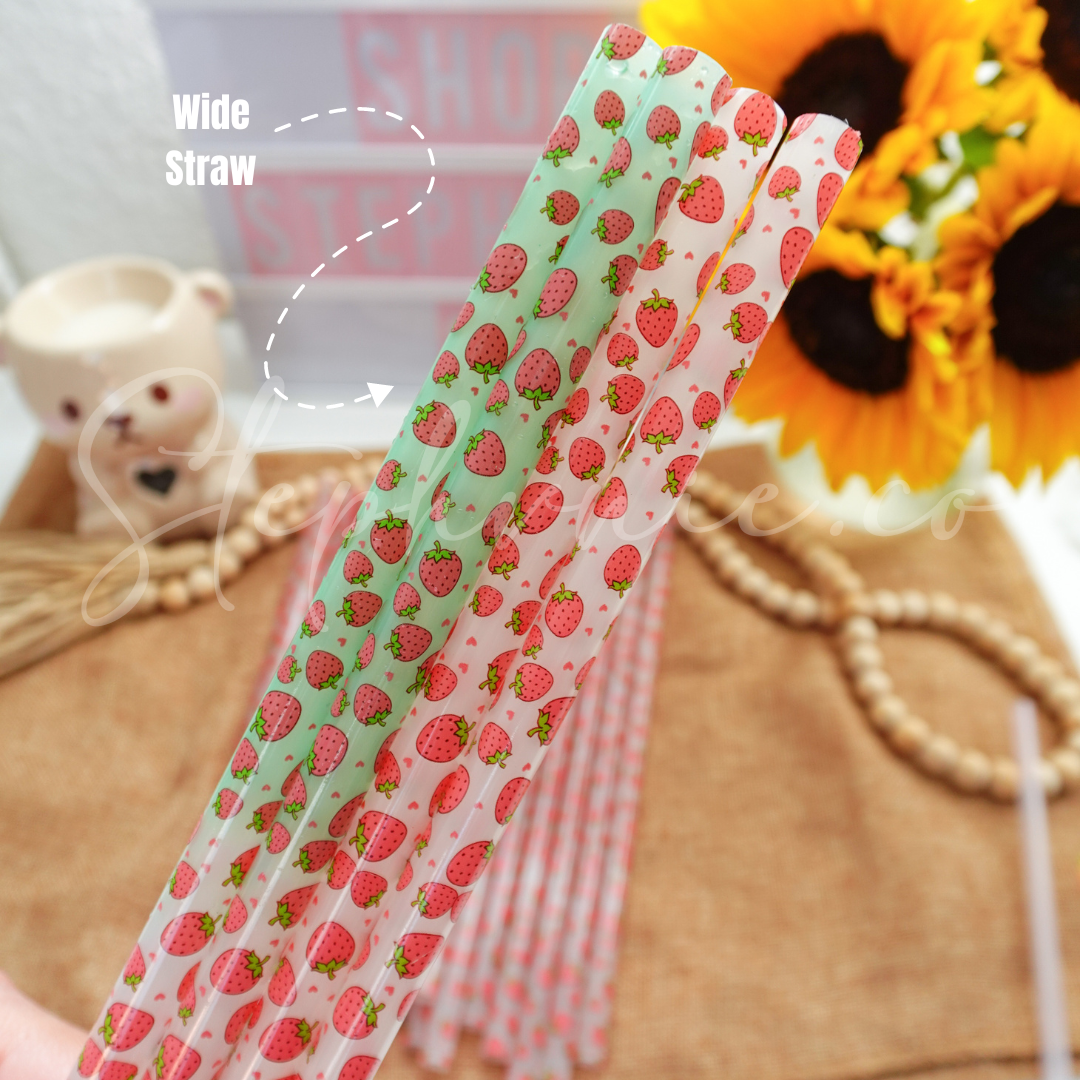 Strawberry Wide Straw - Color Changing Reusable Plastic Straw - 10 inch