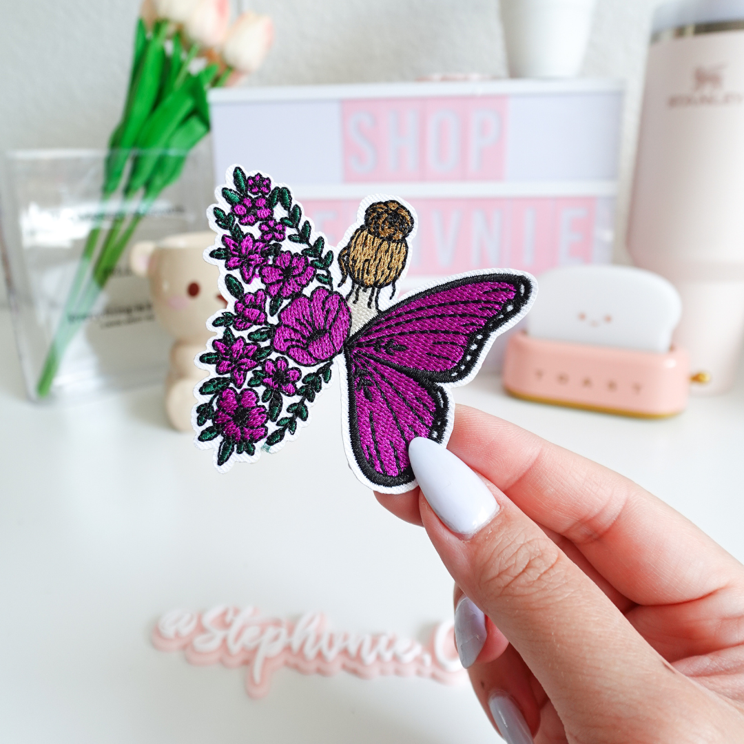 Butterfly Flowers - Embroidered Patch