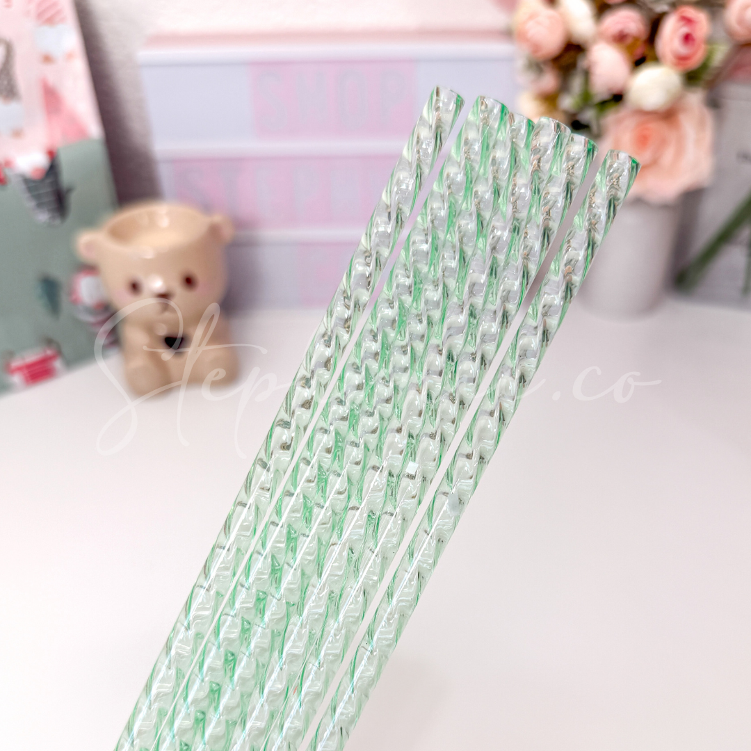 Mint Green Swirly - Reusable Plastic Straw - 11 inch
