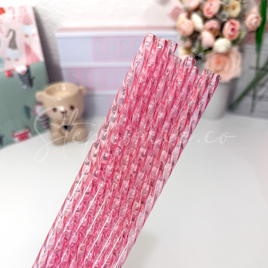 Pink Swirly - Reusable Plastic Straw - 12 inch
