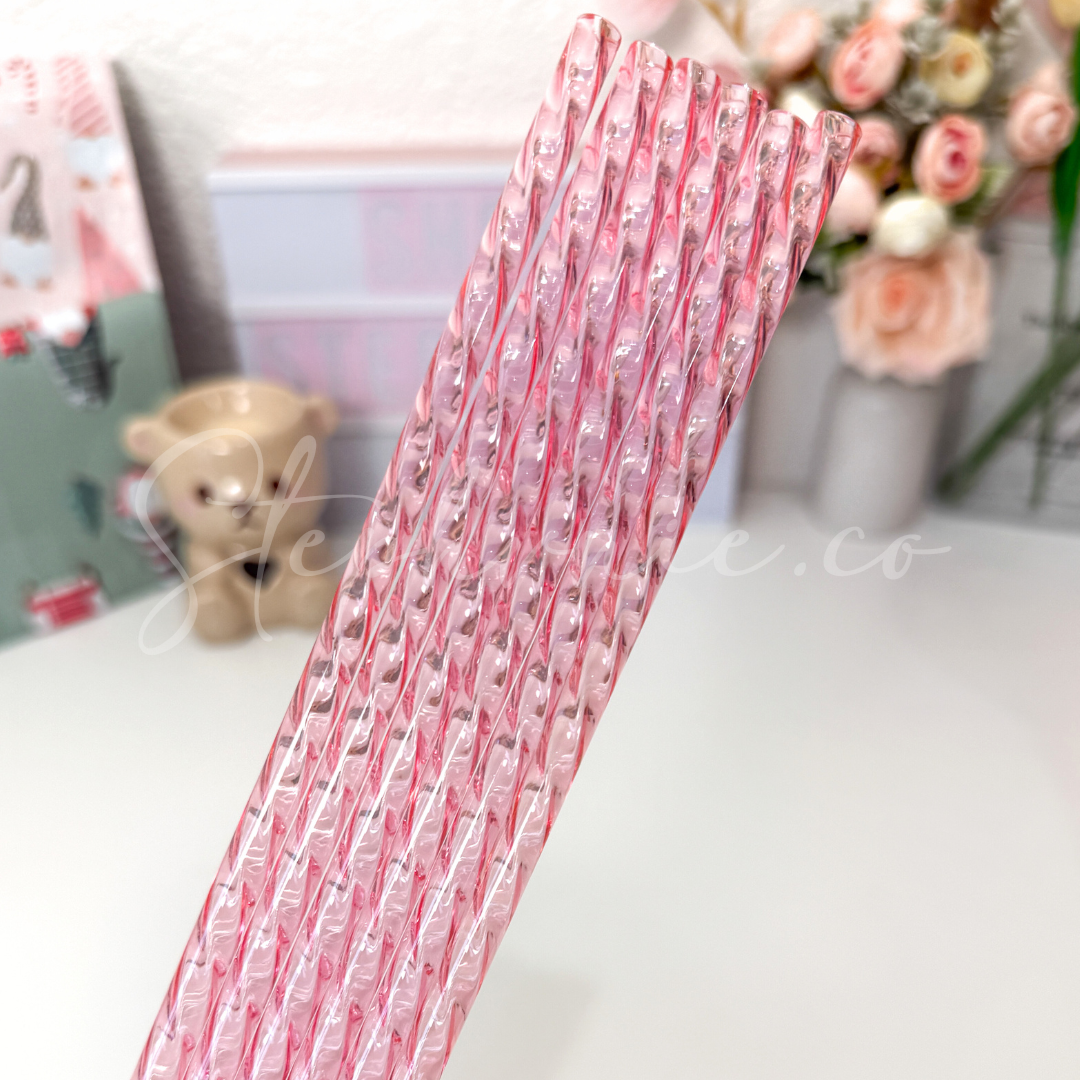 Pink Swirly - Reusable Plastic Straw - 12 inch