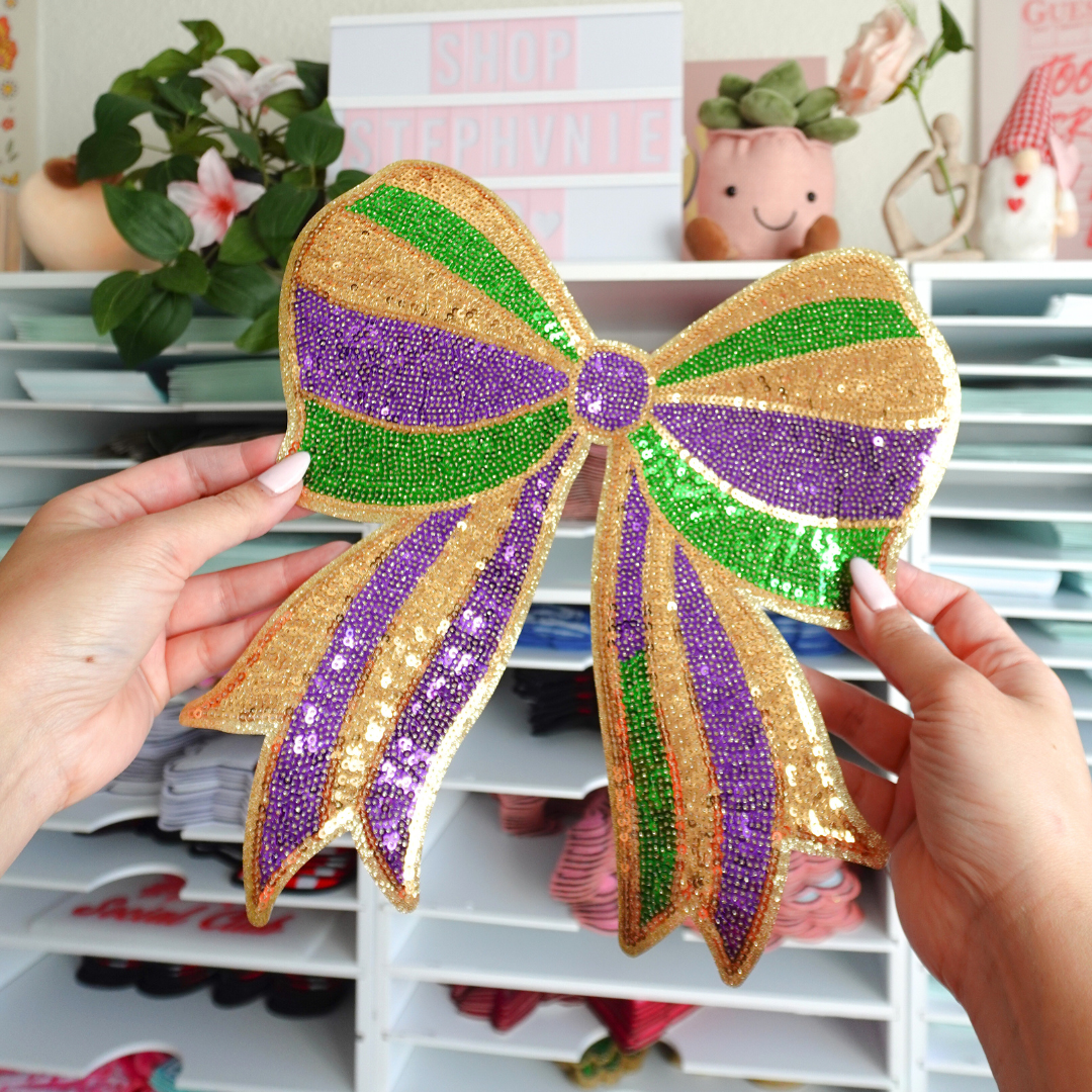 Mardi Gras Bow - Chenille Patch