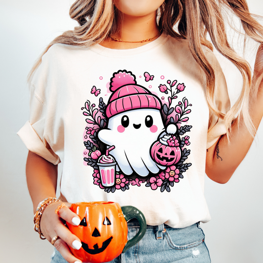 Pink Beanie Fall Ghost -  Full Color DTF Transfer