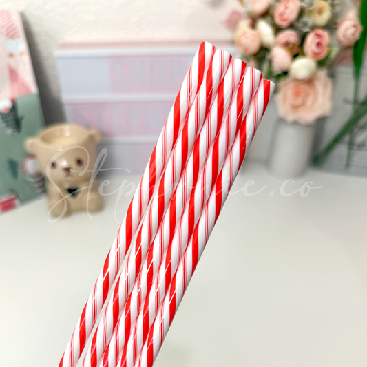 Red Candy Cane - Reusable Plastic Straw - 9 inch