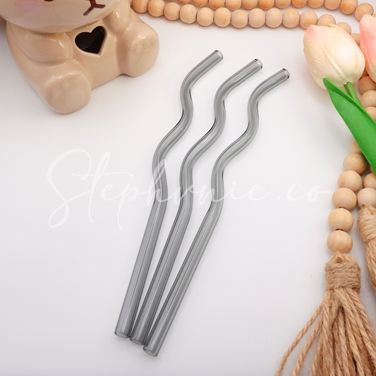 Gray Wavy Glass Straws - Reusable