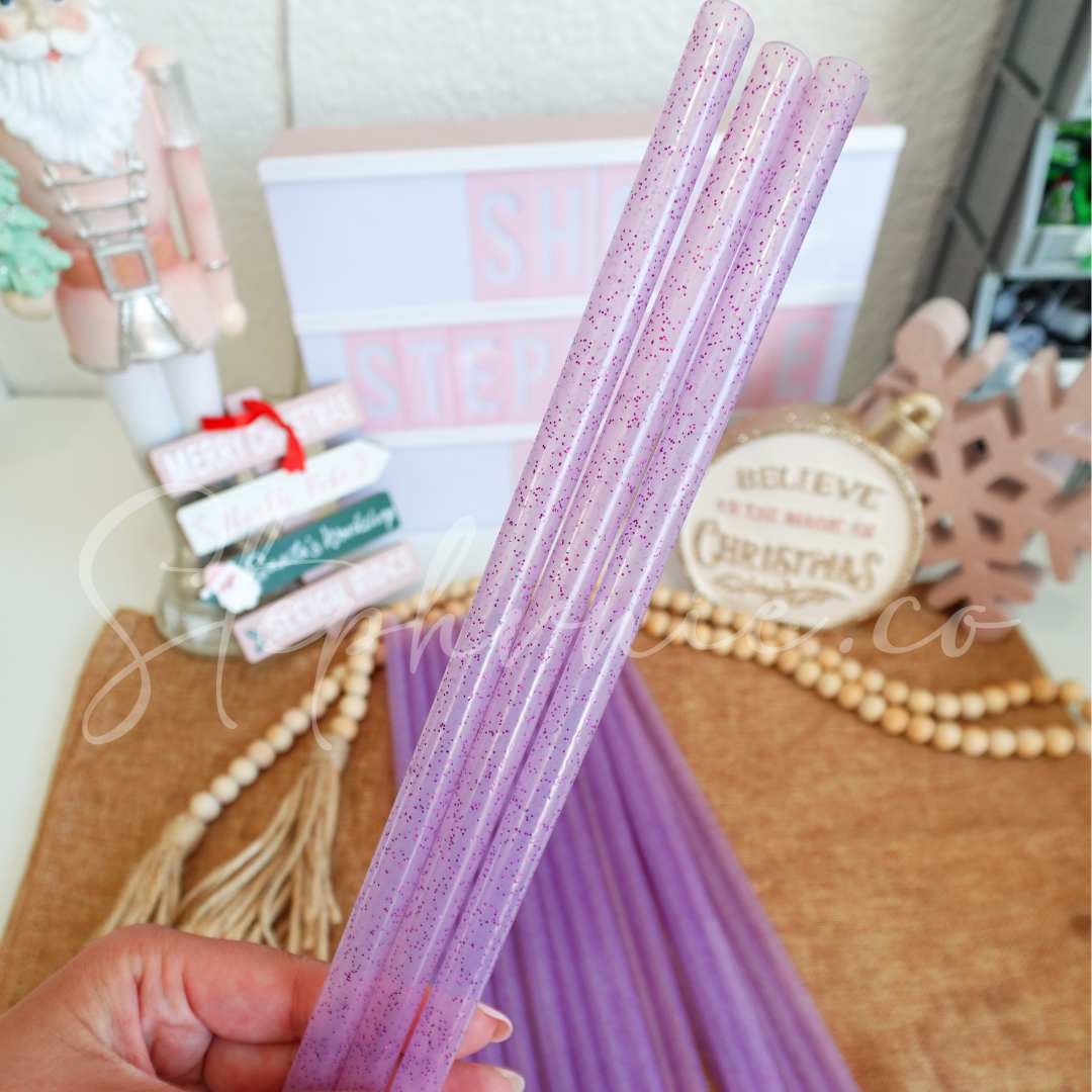 Purple Glitter - Wide Straw - Color Changing Reusable Plastic Straw - 12 inch