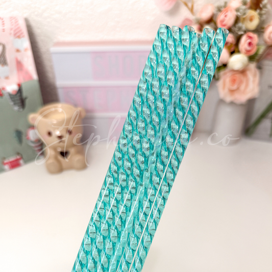 Teal Swirly - Reusable Plastic Straw - 12 inch