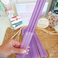 Purple Glitter - Wide Straw - Color Changing Reusable Plastic Straw - 12 inch