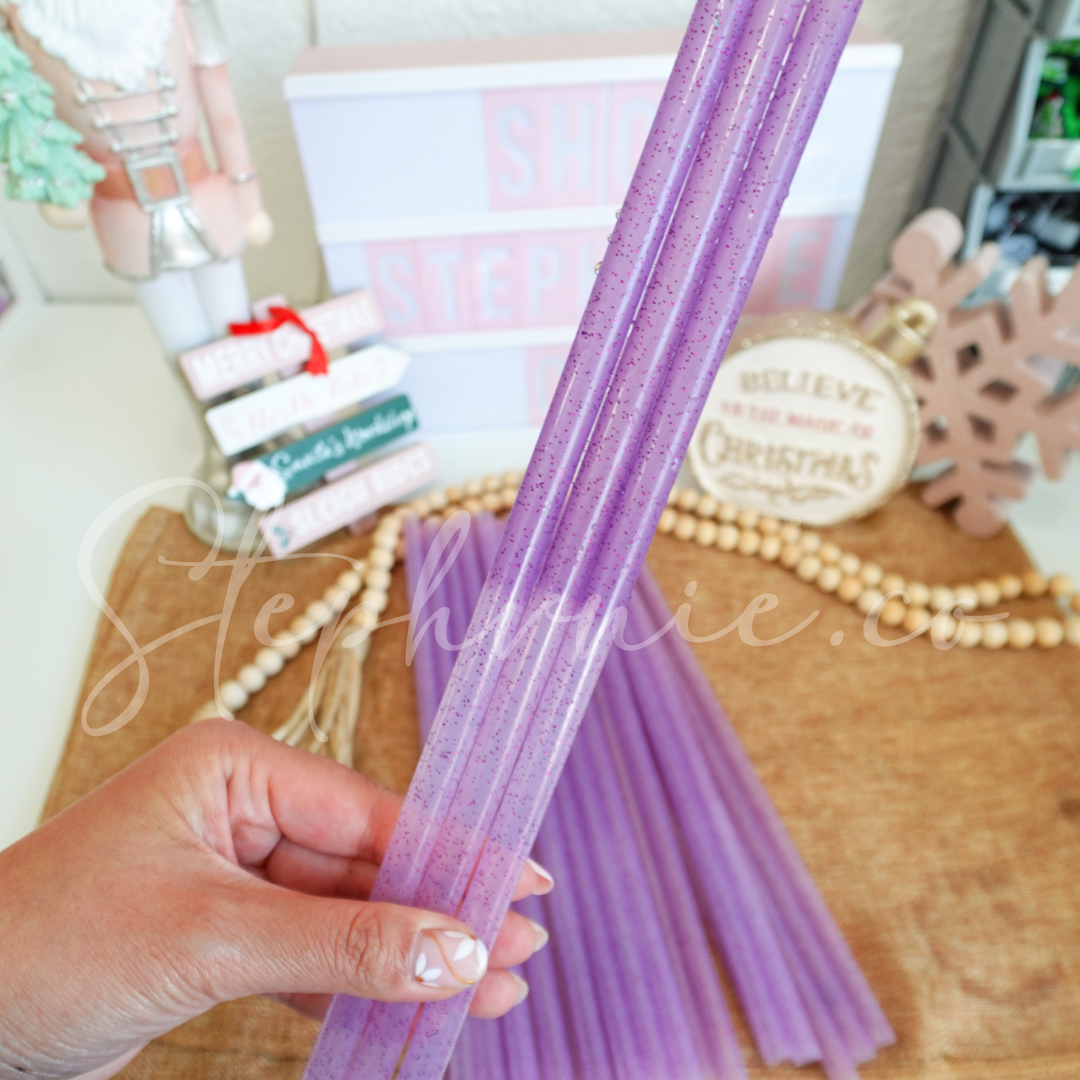 Purple Glitter - Wide Straw - Color Changing Reusable Plastic Straw - 12 inch