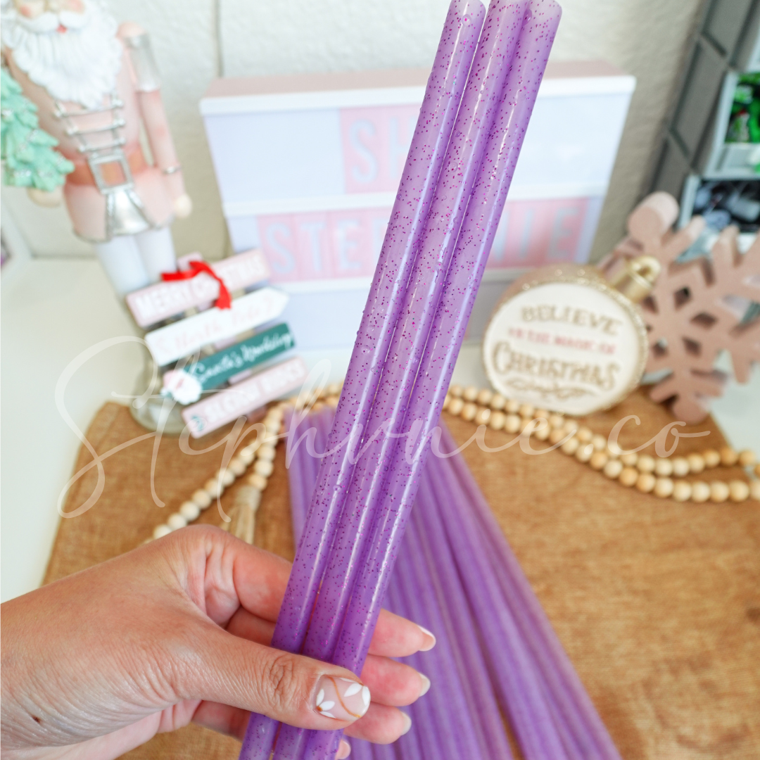 Purple Glitter - Wide Straw - Color Changing Reusable Plastic Straw - 12 inch