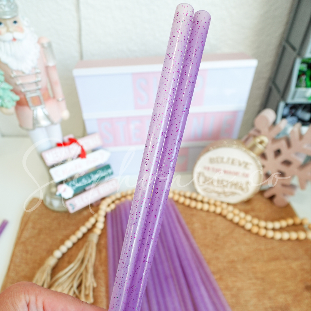 Purple Glitter - Wide Straw - Color Changing Reusable Plastic Straw - 12 inch