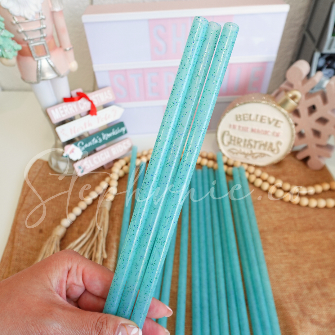 Blue Glitter - Wide Straw - Color Changing Reusable Plastic Straw - 12 inch