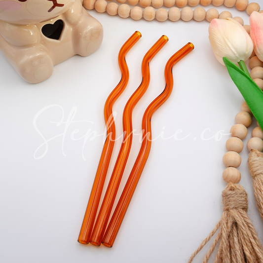 Amber Wavy Glass Straws - Reusable