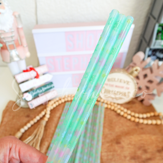 Snowflake- Mint Color Changing Reusable Plastic Straw - 10 inch