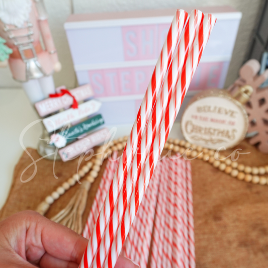 Candy Cane - Reusable Plastic Straw - 10 inch