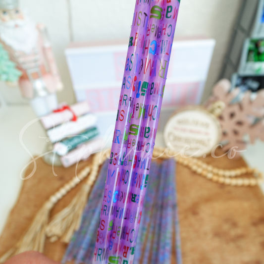 Christmas - Purple Color Changing Reusable Plastic Straw - 10 inch