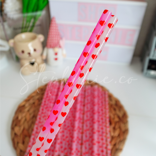 Heart Pink - Color Changing Reusable Plastic Straw - 9 inch