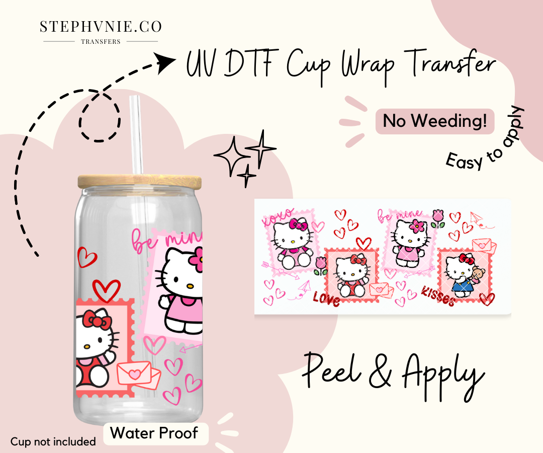 Kawaii Valentine Kitty - 16oz Cup Wrap (Clear Film)