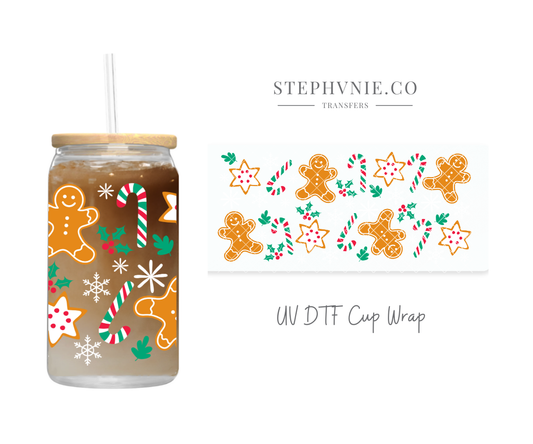 Gingerbread Candy Cane - 16oz UV DTF Cup Wrap