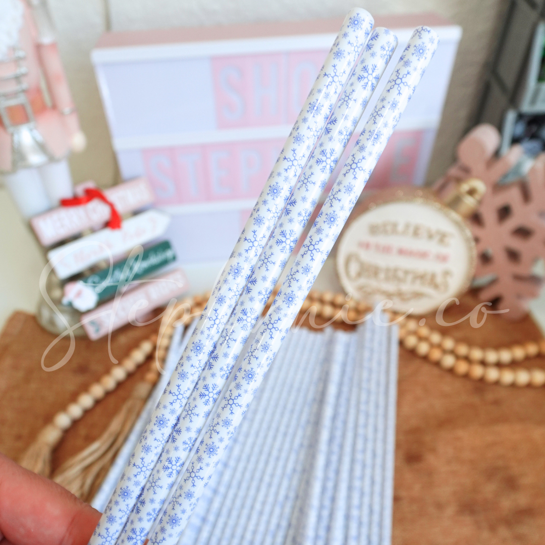 Blue Snowflakes - Reusable Plastic Straw - 10 inch