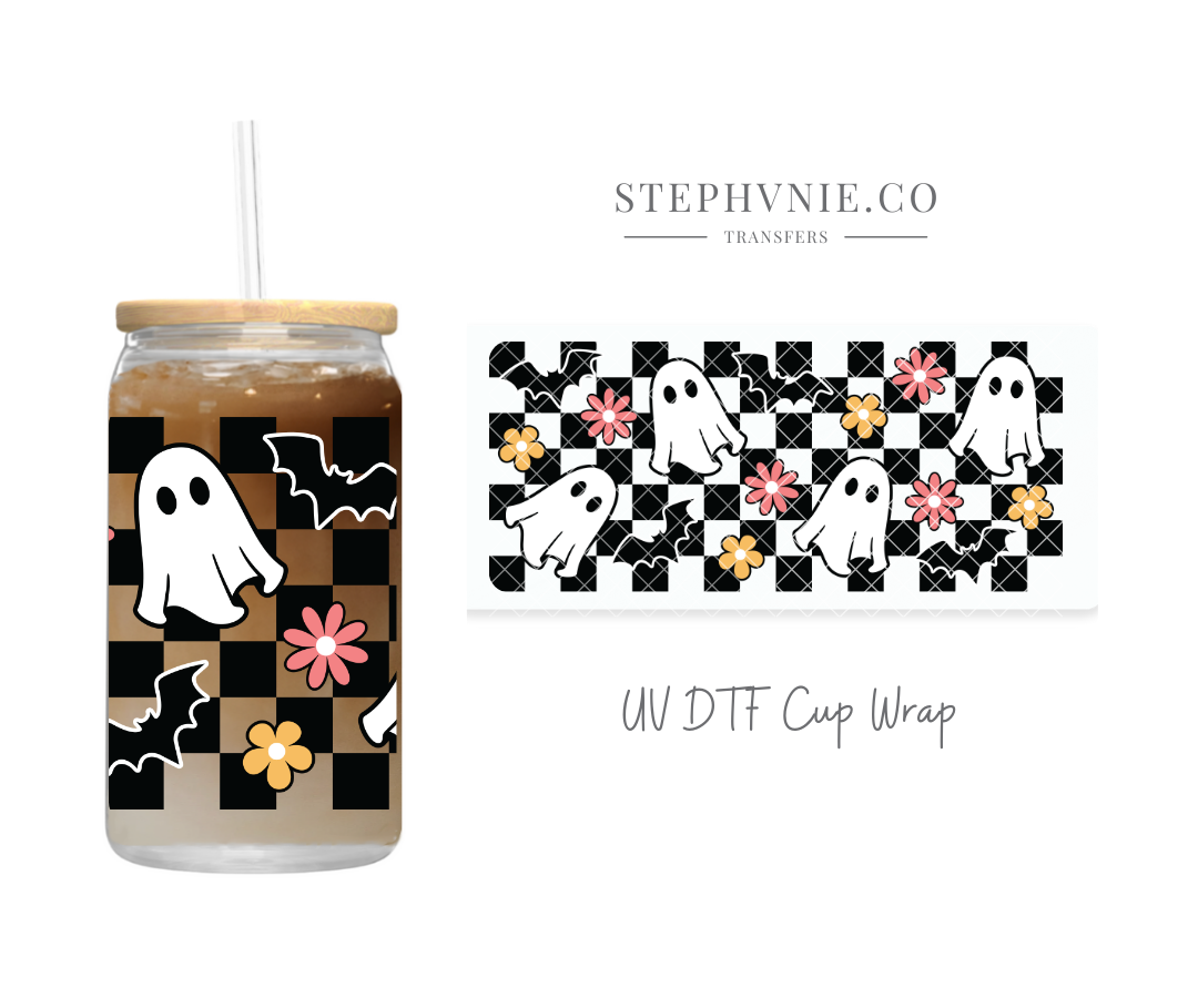 Checkered Ghost - 16oz UV DTF Cup Wrap