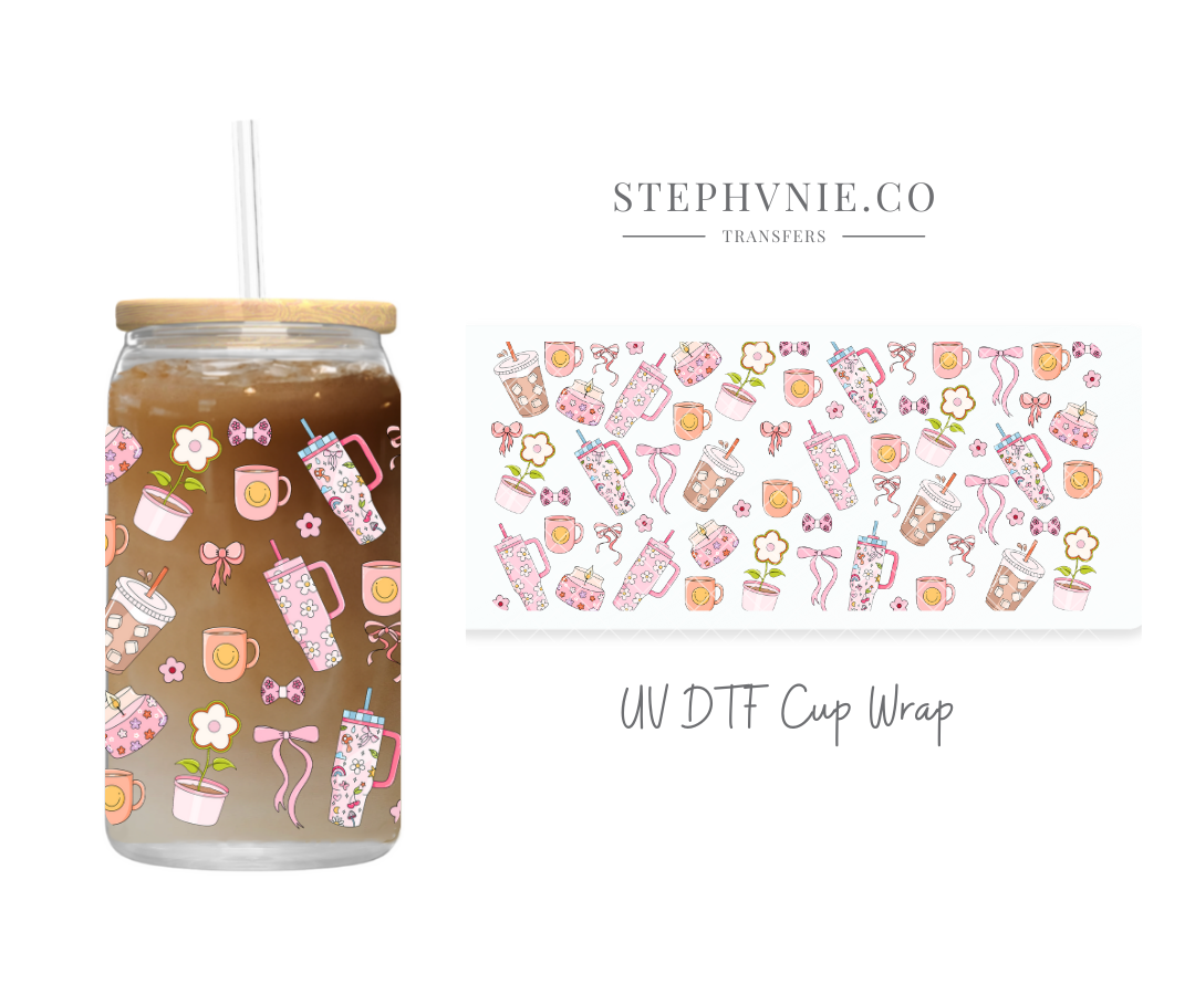 Pink Girly Cup- 16oz Cup Wrap