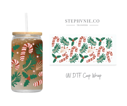 Holiday Candy Cane  - 16oz UV DTF Cup Wrap