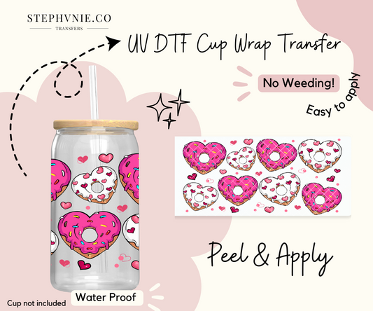 Donut Hearts- 16oz Cup Wrap (Clear Film)