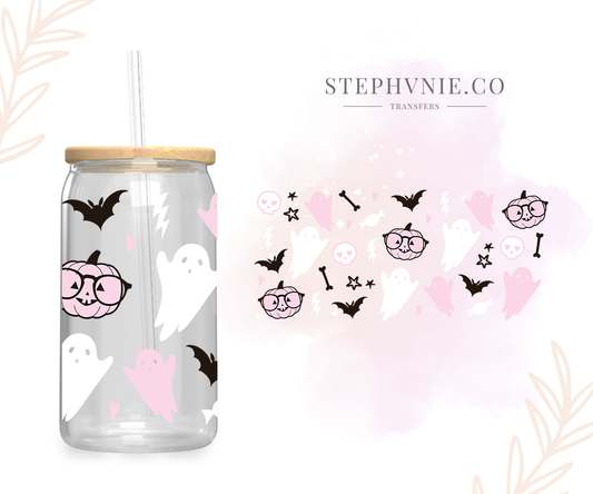 Pink Pumpkin Ghost - 16oz Cup Wrap (Clear Film)