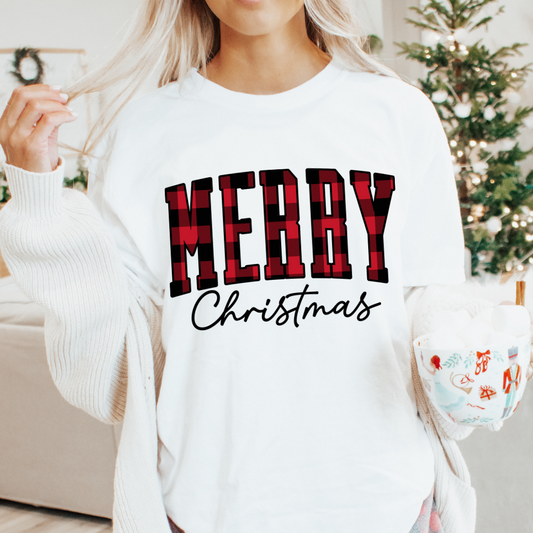 Merry Christmas Red Plaid - DTF Full Color Transfer