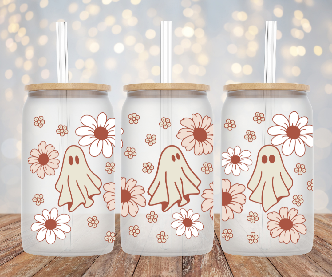 Boho Ghost Flower - 16oz Cup Wrap (Clear film)